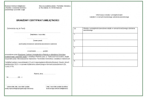 Branżowy Certyfikat Umiejętności